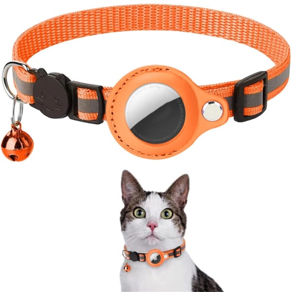 SKALO kattehalsbånd AirTag-holder og klokke - Orange Orange