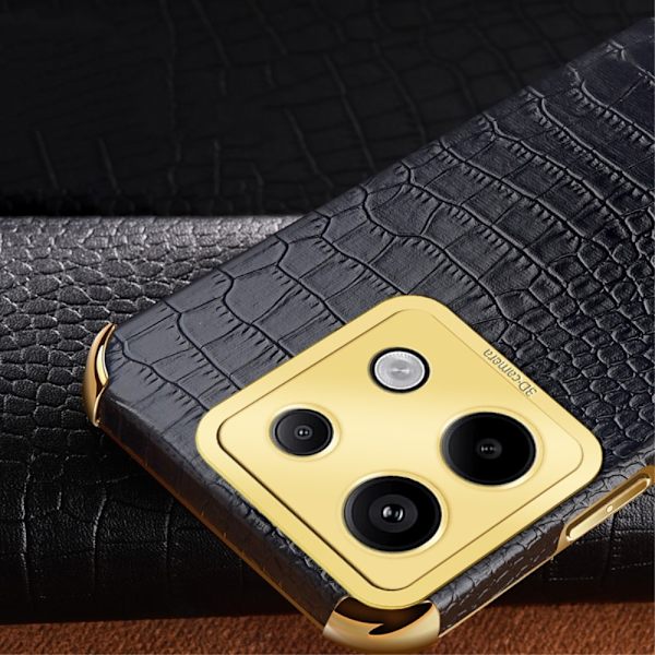 SKALO Xiaomi Redmi Note 13 Pro 5G Krokotiili Kultainen Reuna Kuori - Musta Black