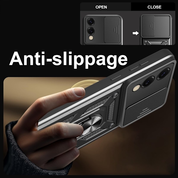 SKALO Samsung S25 Edge Armor Metallinen rengas -kamerasuojus Suojakuori - Musta Black