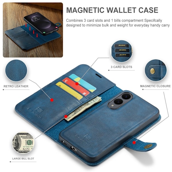 DG MING Samsung S25 Edge 2-i-1 Magnet Flip Cover - Blå Blue