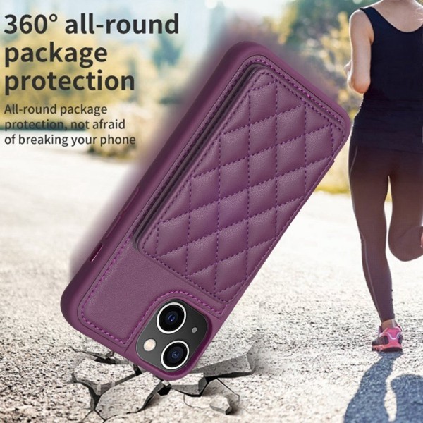 SKALO iPhone 15 Quiltet Cover med Pung - Mørk lilla Dark purple