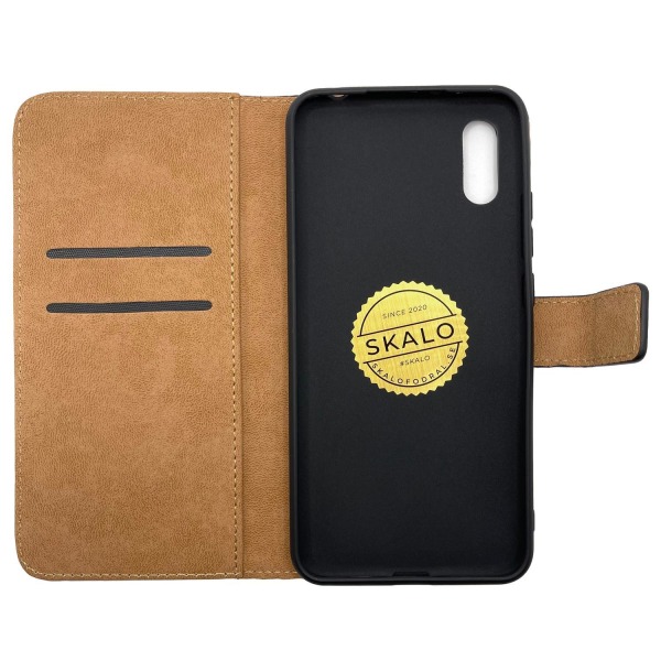 SKALO Xiaomi Redmi 9A Flip Cover m. Pung i Ægte Læder - Vælg farve Brown