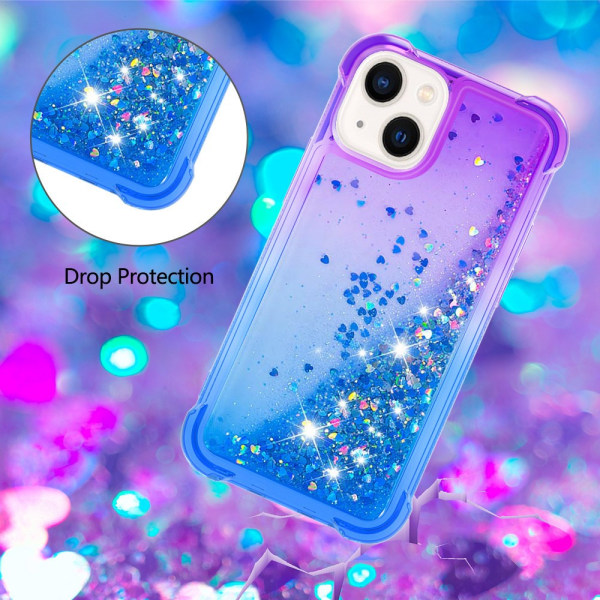 SKALO iPhone 15 Plus Kvicksand Glitter Hjärtan TPU-skal - Lila-Blå multifärg