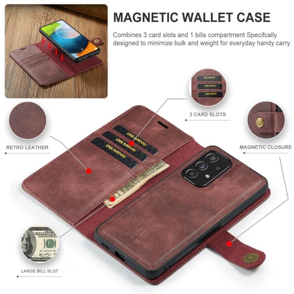 DG MING Samsung A53 5G 2-in-1 magneetti lompakkokotelo - Punaine Red