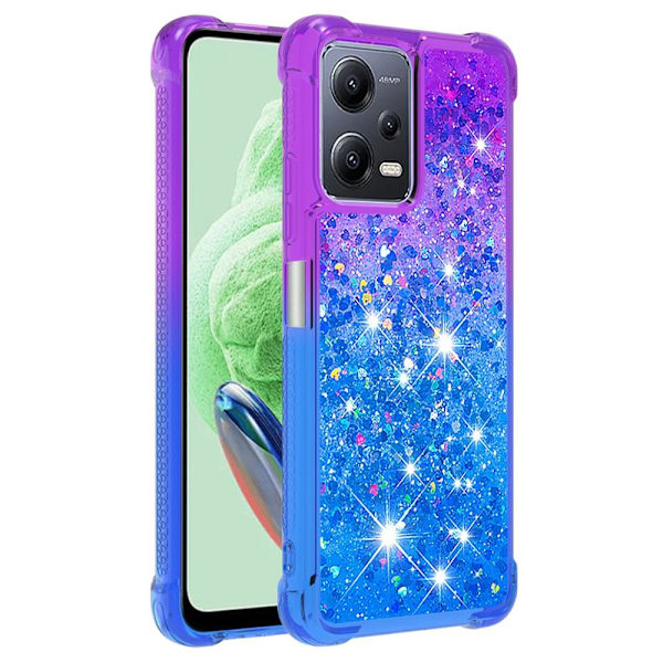 SKALO Xiaomi Redmi Note 12 5G Kvicksand Glitter Hjärtan TPU-skal - Lila-Blå multifärg