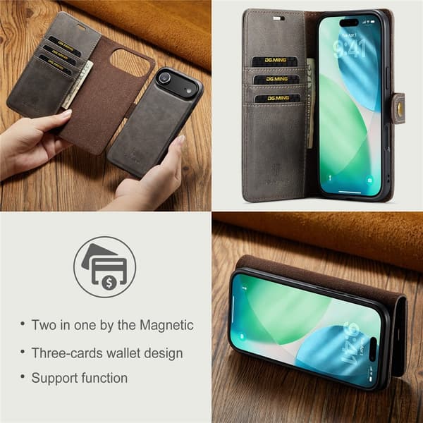 DG MING iPhone Air 2-i-1 Magnet Flip Cover - Grå Grey