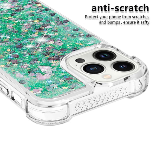 SKALO iPhone 15 Pro Juoksuhiekka Glitter Sydämet TPU kuori - Vih Green