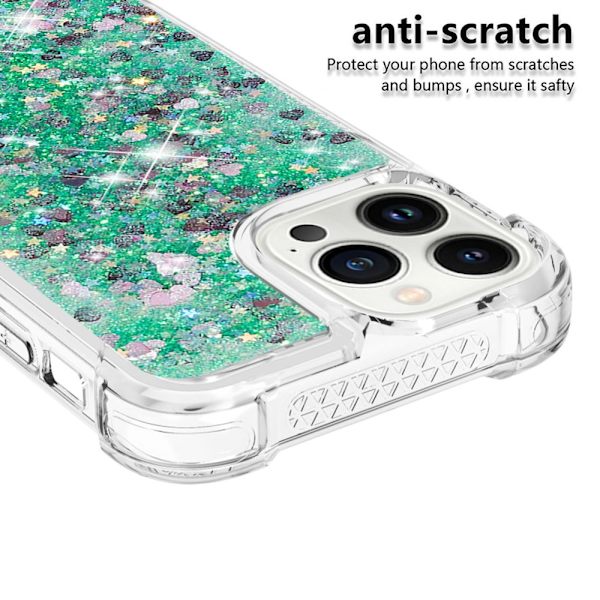 SKALO iPhone 15 Pro Juoksuhiekka Glitter Sydämet TPU kuori - Vihreä Green