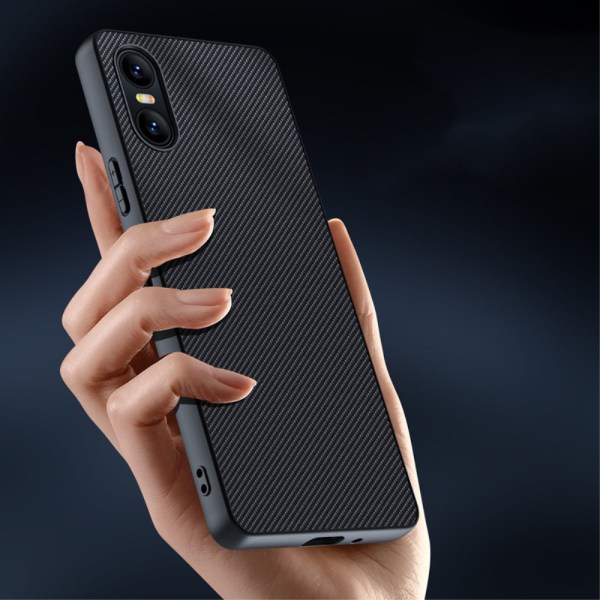 SKALO Sony Xperia 10 VI Carbon Fiber TPU-suojakuori - Musta Black