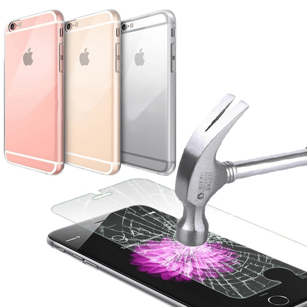 Silikone Cover Gennemsigtig + Hærdet glas iPhone 6 / 6S Transparent