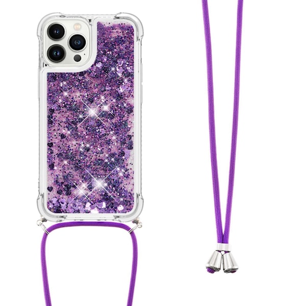 SKALO iPhone 14 Pro Kvicksand Glitter Mobilhalsband - Lila Lila