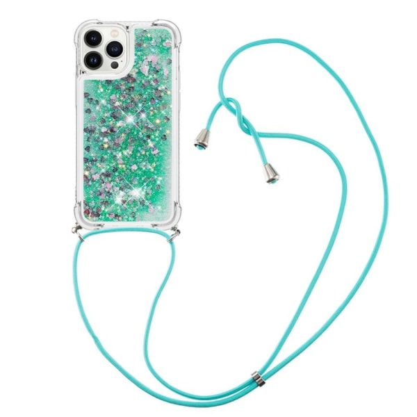 SKALO iPhone 14 Pro Max Kvicksand Glitter Mobile Collar - Turkis Turquoise