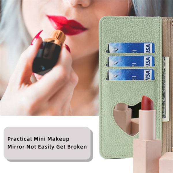 SKALO Samsung A25 5G Litchi Makeup Mirror Lompakkokotelo - Vihre Green