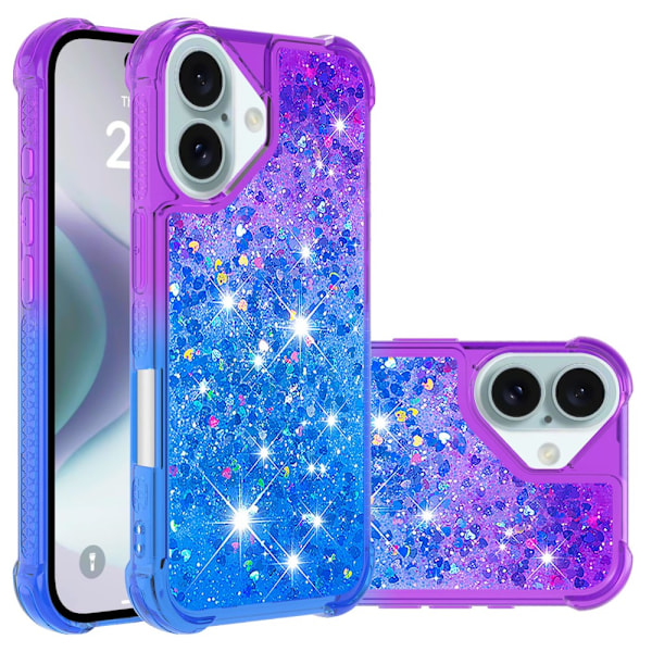 SKALO iPhone 16 Plus Kvicksand Glitter Hjerter TPU Cover - Lilla-Blå Multicolor