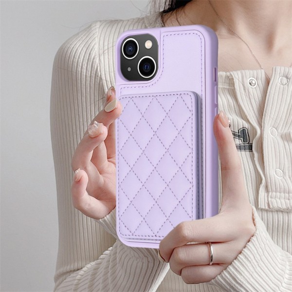 SKALO iPhone 15 Quiltet Cover med Pung - Lilla Purple