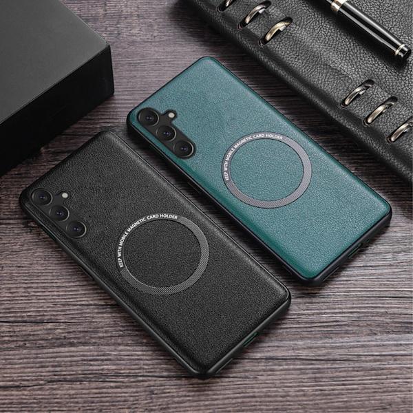 SKALO Samsung A55 5G PU læder hybrid magnetisk ring Cover - Sort Black
