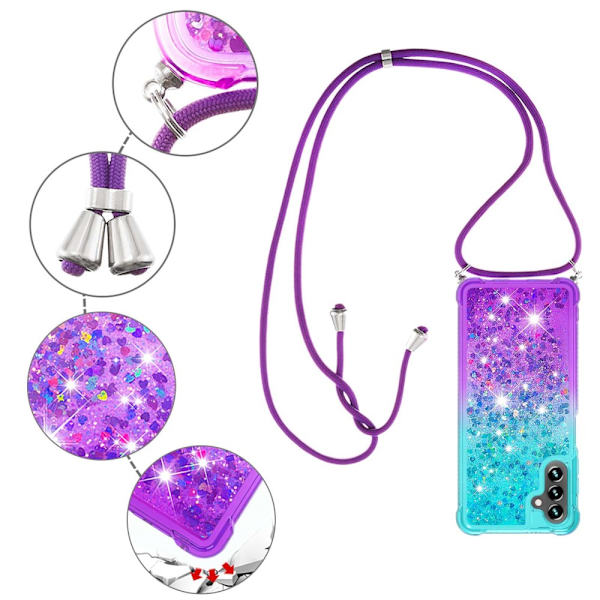 SKALO Samsung A34 5G Juoksuhiekka Glitter Mobile kaulapanta - Turkoosi-Violetti Multicolor