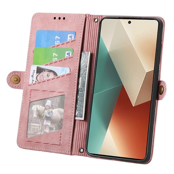 SKALO Xiaomi Redmi Note 13 5G Embossed Plånboksfodral i PU-Läder med Dragkedja - Rosa Rosa