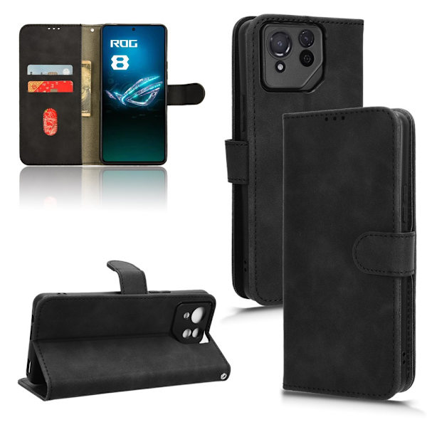 SKALO Asus ROG Phone 8 5G Matt PU-læderpungetui - Sort Black