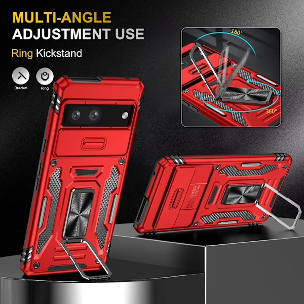 SKALO Google Pixel 7a Armor Hybrid Metal Ring Camera Slider - Rød Red