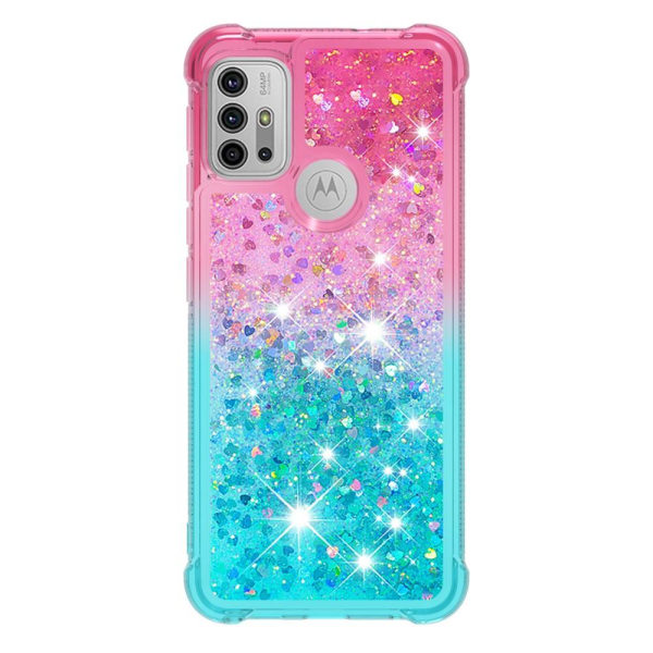 SKALO Moto G20/G30 Kvicksand Glitter Hjärtan TPU-skal - Rosa-Turkos Multicolor