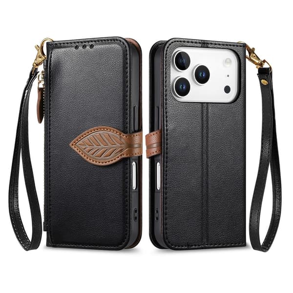 SKALO PU-Læder Bladdesign Flip Cover til iPhone 18 Pro Max - Sort Black