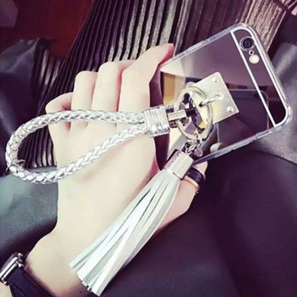 Bling Spegelskal med tofs & band iPhone 6/6S Red
