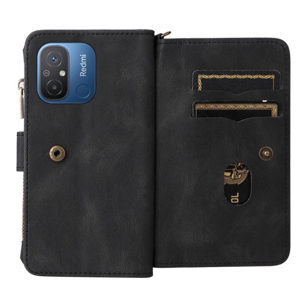 SKALO Xiaomi Redmi 12C 4G Big Wallet 17-lokeroa Lompakkokotelo - Musta Black