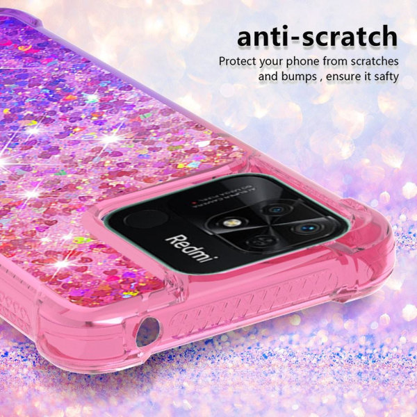 SKALO Xiaomi Redmi 10C Kvicksand Glitter Hjerter TPU Cover - Pink-Lilla Multicolor