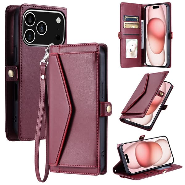 SKALO iPhone 17 Pro PU-Läder Envelope Plånboksfodral - Röd Röd