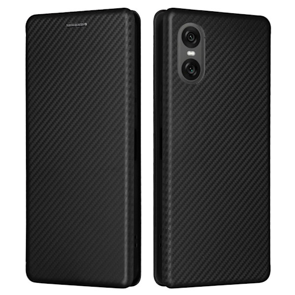 SKALO Sony Xperia 10 VI Carbon Fiber Lompakkokotelo - Musta Black