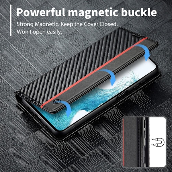 SKALO Samsung S25+ LC.IMEEKE Carbon Fiber Lompakkokotelo - Musta Black