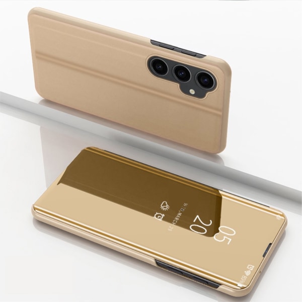 SKALO Samsung S23 FE Clear View Mirror Etui - Guld Gold
