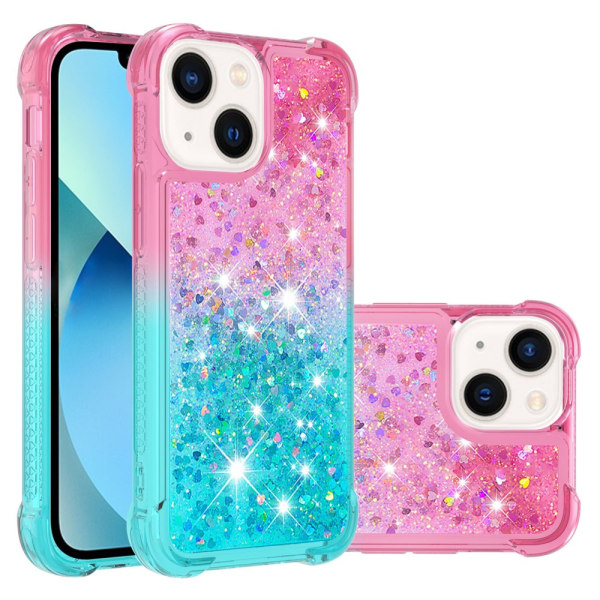 SKALO iPhone 15 Plus Kvicksand Glitter Hjerter TPU Cover - Pink- Multicolor