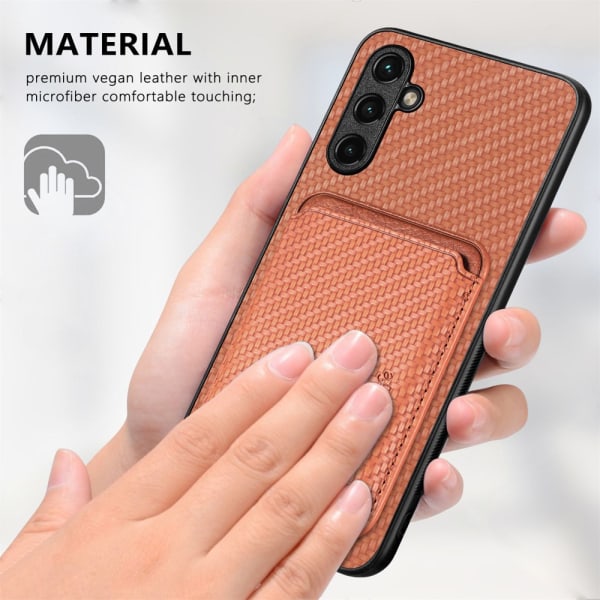 SKALO Samsung A14 4G/5G Carbon Fiber Suojakuori korttipidikkeell Brown