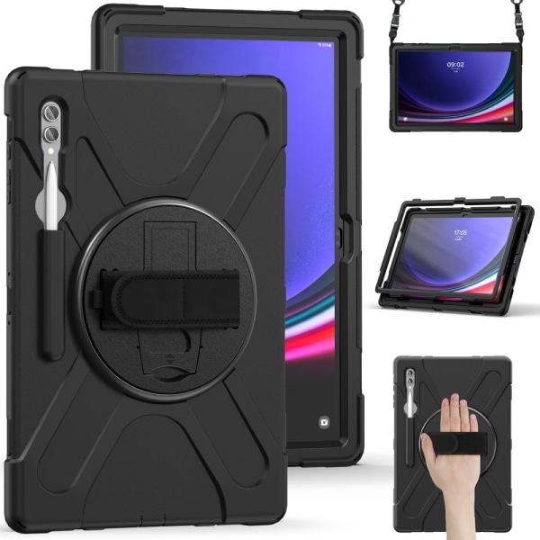 SKALO Samsung Tab S9 Ultra Ekstra stødsikker Armor Cover med skulderrem - Sort Black