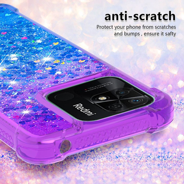 SKALO Xiaomi Redmi 10C Kvicksand Glitter Hjärtan TPU-skal - Lila-Blå multifärg