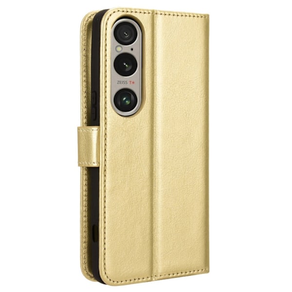 SKALO Sony Xperia 1 VI Crazy Horse Plånbok PU Läder - Guld Guld