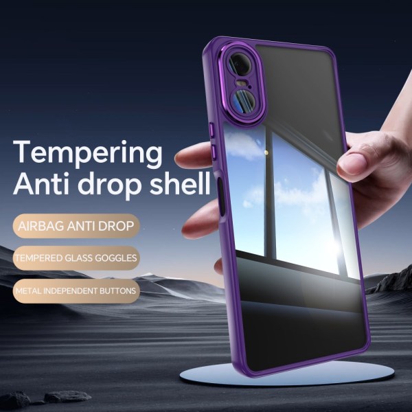 Sony Xperia 10 VI SKALO Silky Touch TPU + Akryyli Metallipainikkeet Suojakuori - Tumman violetti Dark purple