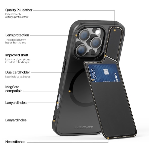 DUX DUCIS iPhone 16 Pro Rafi II Series Suojakuori jossa on Korttipidike - Musta Black