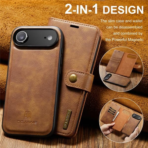 DG MING iPhone Air 2-i-1 Magnet Plånboksfodral - Brun Brun
