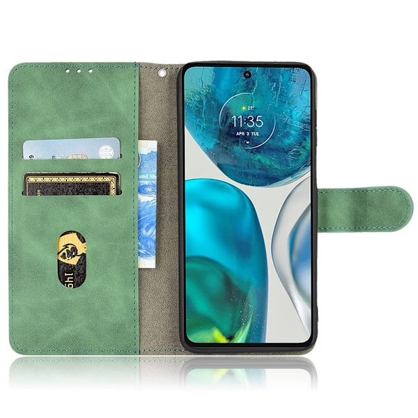 SKALO Motorola Moto G52 Matt PU-Läder Plånboksfodral - Grön Grön