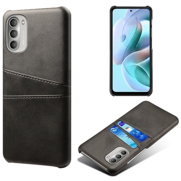 SKALO Moto G51 PU-Läder Korthållare Skal - Svart Black