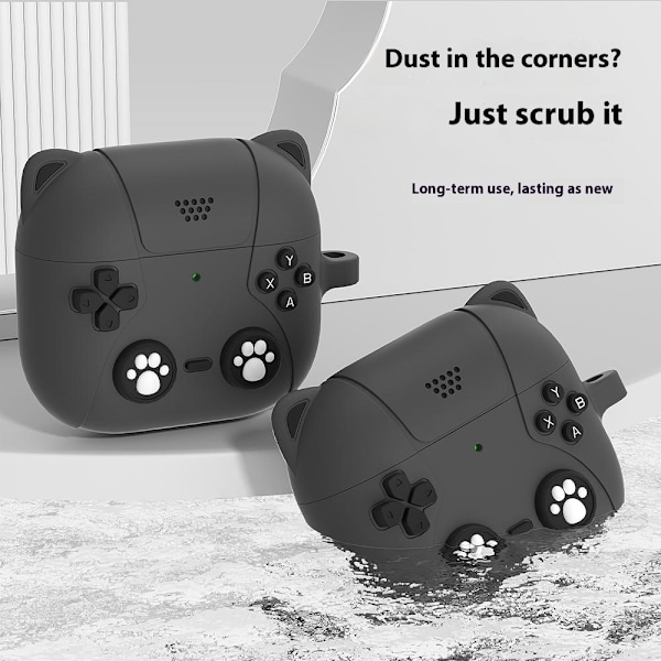 SKALO AirPods 4 Cute Cat Controller Cover - Sort Black