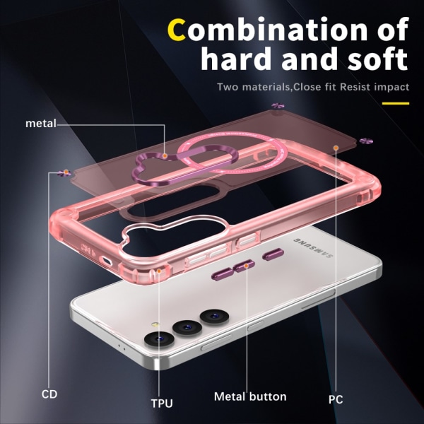 SKALO Samsung S24 Transparent TPU Magnet/Metall Skal - Rosa Rosa