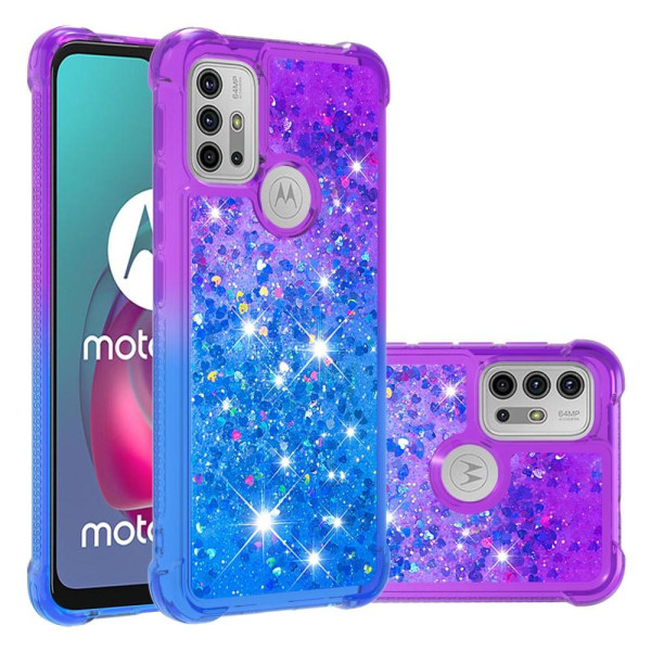 SKALO Moto G20/G30 Quicksand Glitter Hearts TPU-kotelo - violetti-sininen Multicolor