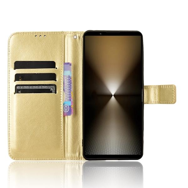 SKALO Sony Xperia 1 VI Crazy Horse Plånbok PU Läder - Guld Guld