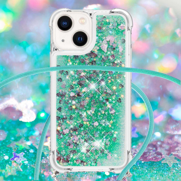 SKALO iPhone 14 Juoksuhiekka Glitter Mobile kaulapanta - Turkoos Turquoise