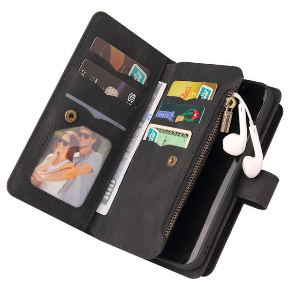 SKALO Xiaomi Redmi 10C Big Wallet 17-lokeroa Lompakkokotelo - Musta Black