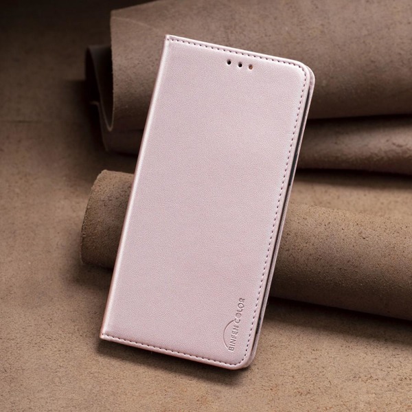 iPhone 15 Pro Max BINFEN COLOR Præget Flip Cover - Rosa guld Pink gold